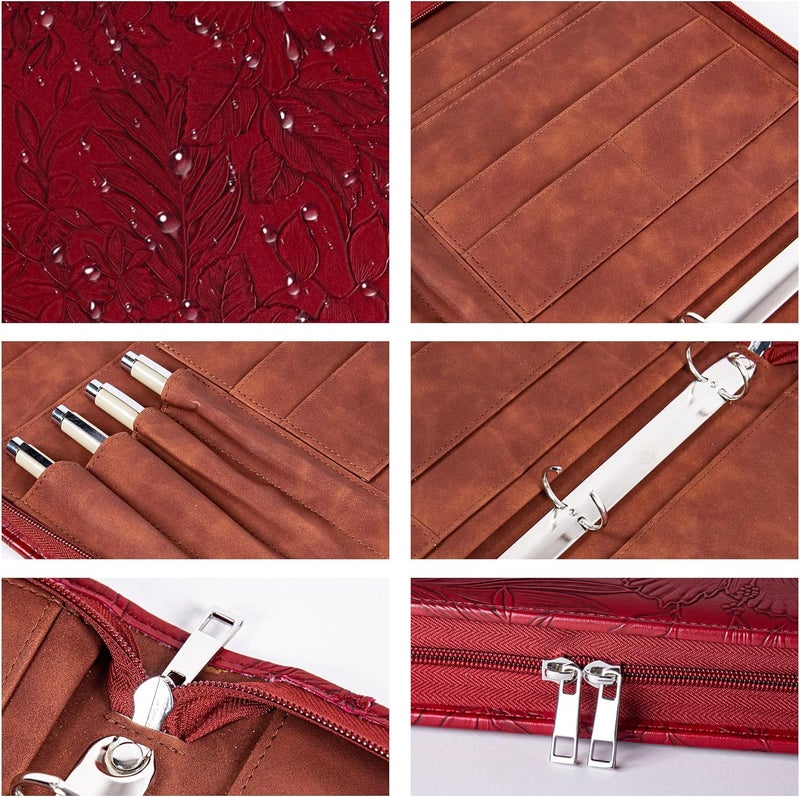 Wekinor Vintage Red Embossed Planner Binder,Padfolio for Women,Leather Binder 3 Ring,A4 PU Leather Portfolio,Legal Size Padfolio,Business Portfolio for Women - Image 5